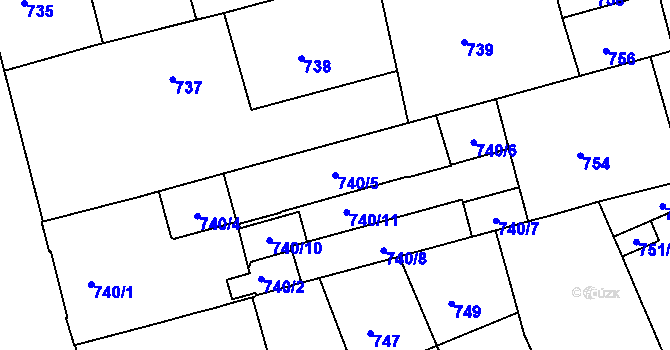 Parcela st. 740/5 v KÚ Ponava, Katastrální mapa