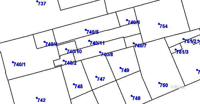 Parcela st. 740/8 v KÚ Ponava, Katastrální mapa