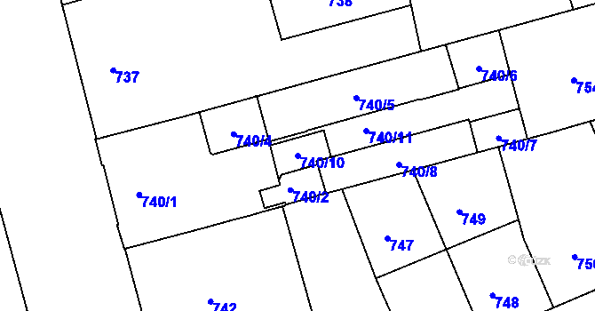 Parcela st. 740/10 v KÚ Ponava, Katastrální mapa