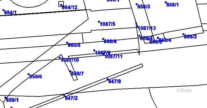 Parcela st. 1087/11 v KÚ Ponava, Katastrální mapa