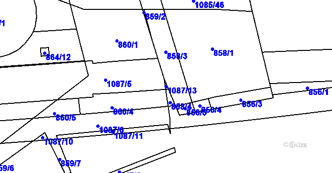 Parcela st. 1087/13 v KÚ Ponava, Katastrální mapa