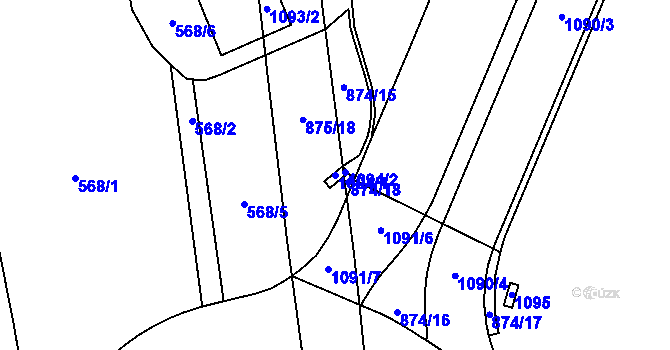 Parcela st. 1094/1 v KÚ Ponava, Katastrální mapa