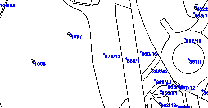 Parcela st. 874/13 v KÚ Ponava, Katastrální mapa