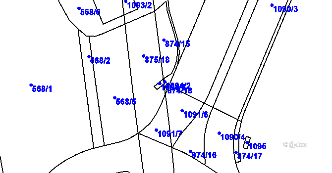 Parcela st. 874/18 v KÚ Ponava, Katastrální mapa