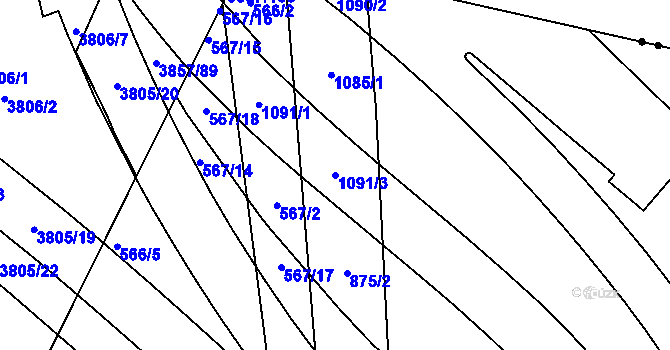 Parcela st. 1091/3 v KÚ Ponava, Katastrální mapa