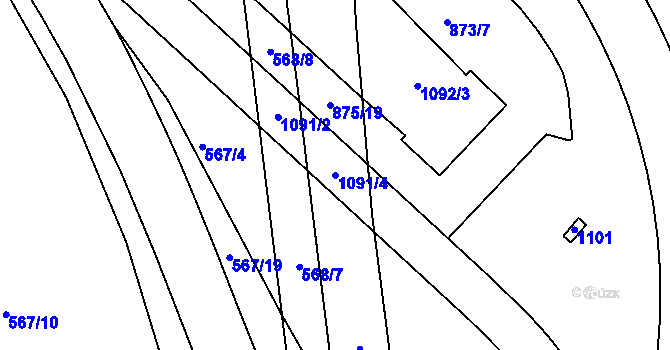 Parcela st. 1091/4 v KÚ Ponava, Katastrální mapa