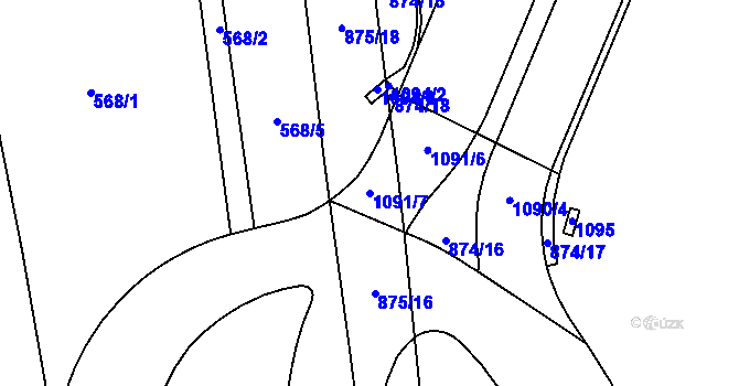 Parcela st. 1091/7 v KÚ Ponava, Katastrální mapa