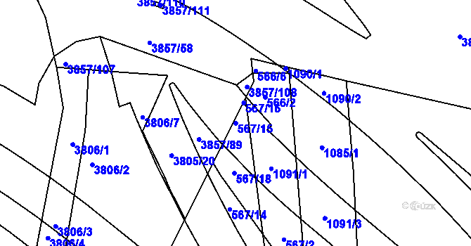Parcela st. 567/15 v KÚ Ponava, Katastrální mapa