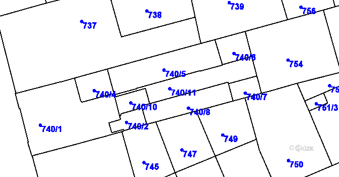 Parcela st. 740/11 v KÚ Ponava, Katastrální mapa