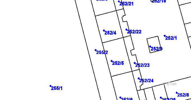 Parcela st. 255/2 v KÚ Ponava, Katastrální mapa