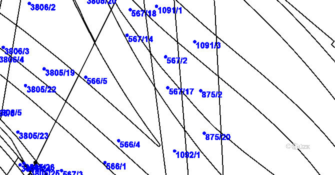 Parcela st. 567/17 v KÚ Ponava, Katastrální mapa