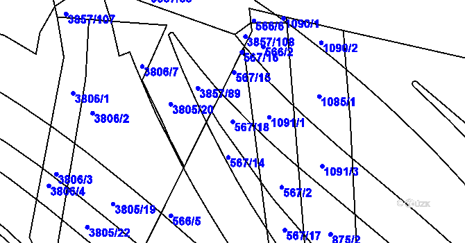 Parcela st. 567/18 v KÚ Ponava, Katastrální mapa