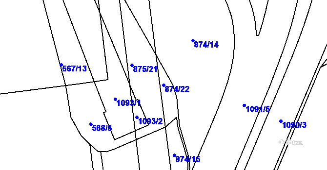 Parcela st. 874/22 v KÚ Ponava, Katastrální mapa