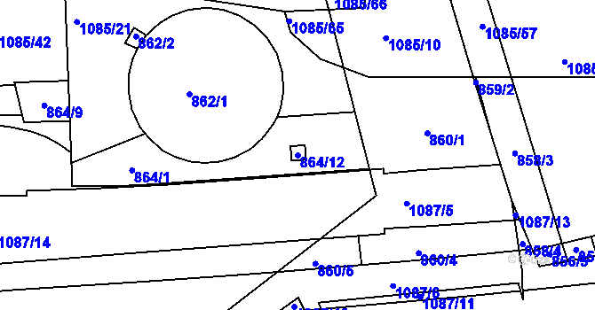 Parcela st. 864/12 v KÚ Ponava, Katastrální mapa