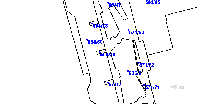 Parcela st. 564/74 v KÚ Ponava, Katastrální mapa
