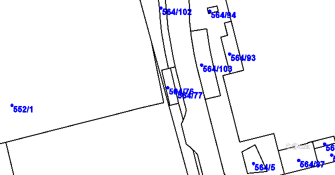 Parcela st. 564/76 v KÚ Ponava, Katastrální mapa