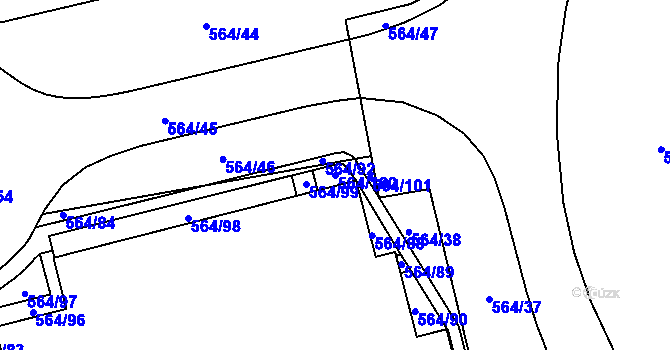 Parcela st. 564/100 v KÚ Ponava, Katastrální mapa