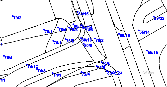 Parcela st. 80/9 v KÚ Královo Pole, Katastrální mapa