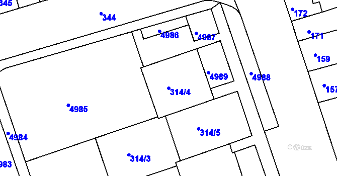 Parcela st. 314/4 v KÚ Královo Pole, Katastrální mapa
