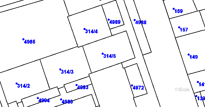 Parcela st. 314/5 v KÚ Královo Pole, Katastrální mapa
