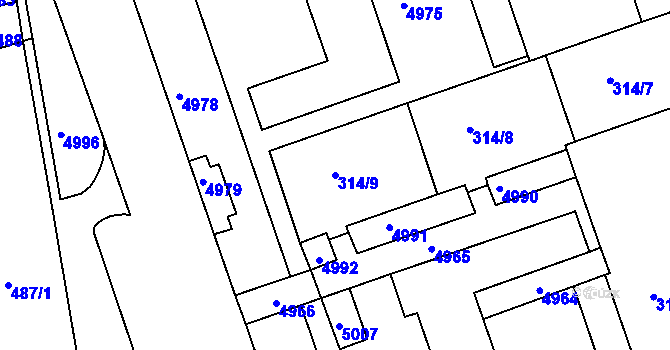 Parcela st. 314/9 v KÚ Královo Pole, Katastrální mapa