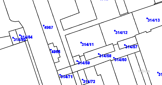 Parcela st. 314/11 v KÚ Královo Pole, Katastrální mapa