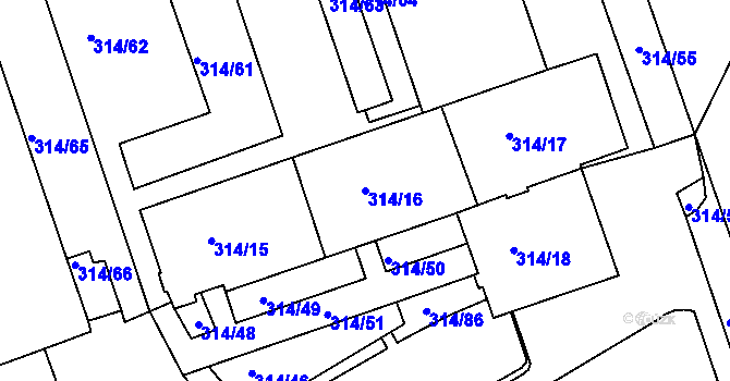 Parcela st. 314/16 v KÚ Královo Pole, Katastrální mapa