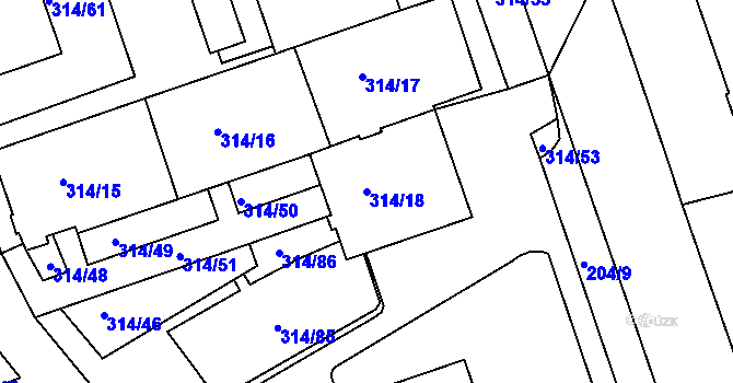 Parcela st. 314/18 v KÚ Královo Pole, Katastrální mapa