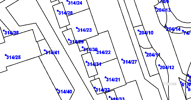 Parcela st. 314/22 v KÚ Královo Pole, Katastrální mapa