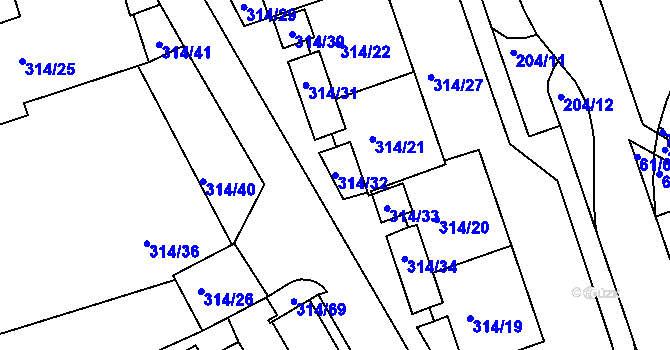 Parcela st. 314/32 v KÚ Královo Pole, Katastrální mapa