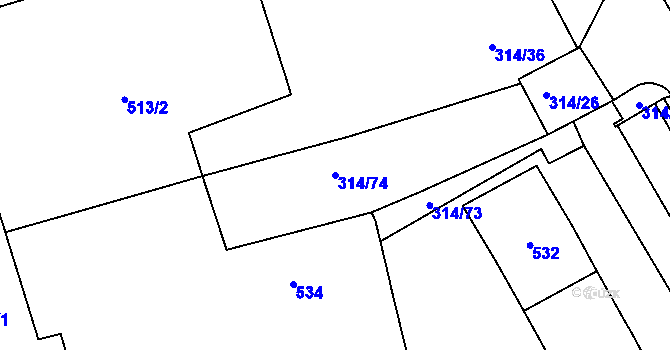 Parcela st. 314/74 v KÚ Královo Pole, Katastrální mapa