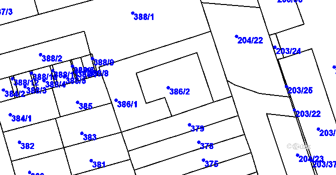 Parcela st. 386/2 v KÚ Královo Pole, Katastrální mapa