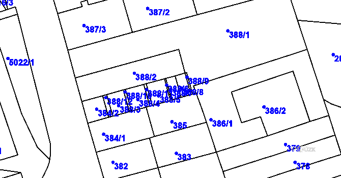 Parcela st. 388/7 v KÚ Královo Pole, Katastrální mapa