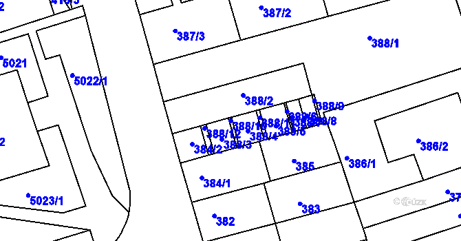 Parcela st. 388/10 v KÚ Královo Pole, Katastrální mapa