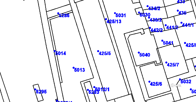 Parcela st. 425/5 v KÚ Královo Pole, Katastrální mapa