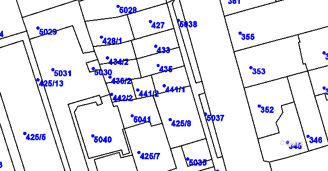 Parcela st. 441/1 v KÚ Královo Pole, Katastrální mapa