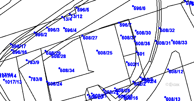 Parcela st. 608/25 v KÚ Královo Pole, Katastrální mapa