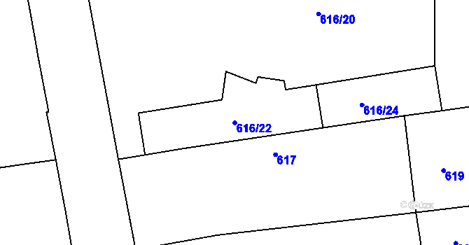 Parcela st. 616/22 v KÚ Královo Pole, Katastrální mapa