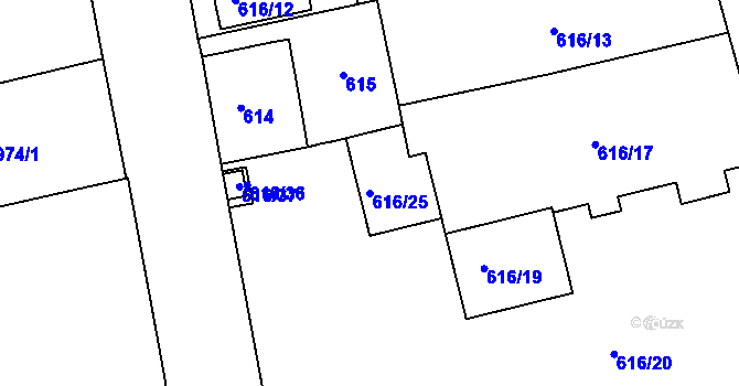 Parcela st. 616/25 v KÚ Královo Pole, Katastrální mapa