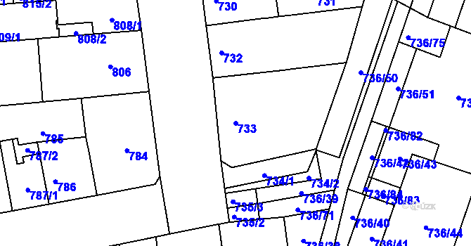 Parcela st. 733 v KÚ Královo Pole, Katastrální mapa