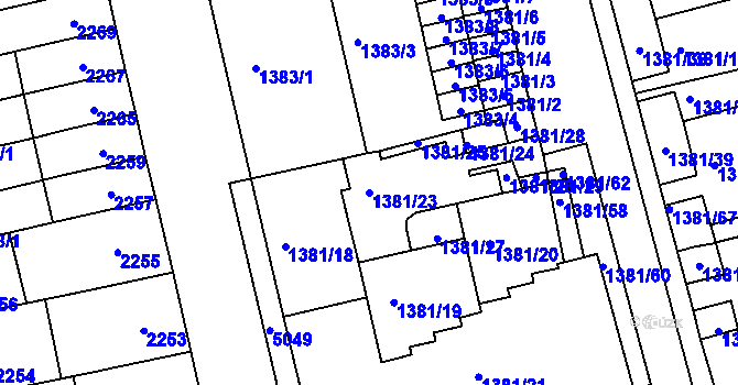 Parcela st. 1381/23 v KÚ Královo Pole, Katastrální mapa