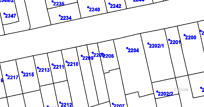 Parcela st. 2206 v KÚ Královo Pole, Katastrální mapa