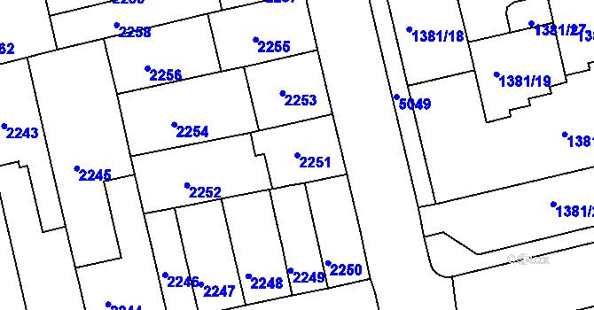 Parcela st. 2251 v KÚ Královo Pole, Katastrální mapa