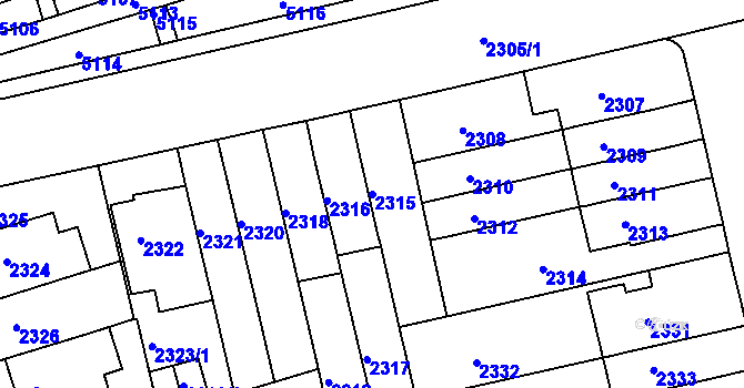 Parcela st. 2315 v KÚ Královo Pole, Katastrální mapa