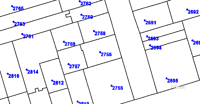 Parcela st. 2756 v KÚ Královo Pole, Katastrální mapa