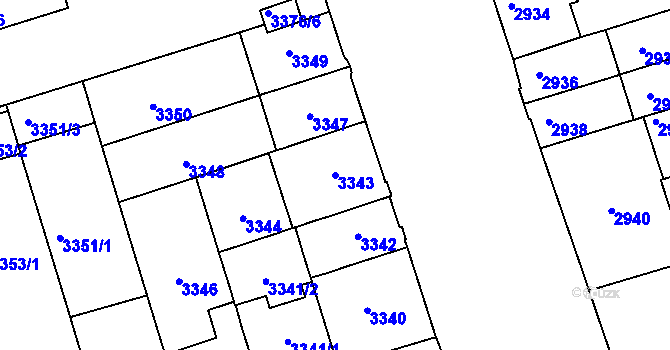 Parcela st. 3343 v KÚ Královo Pole, Katastrální mapa
