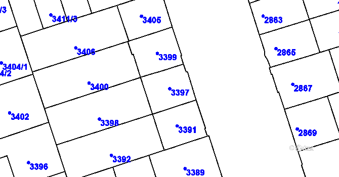 Parcela st. 3397 v KÚ Královo Pole, Katastrální mapa