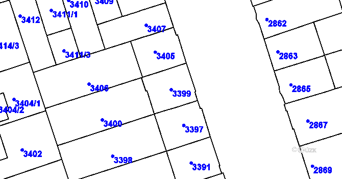 Parcela st. 3399 v KÚ Královo Pole, Katastrální mapa