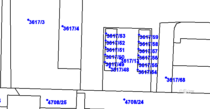 Parcela st. 3617/50 v KÚ Královo Pole, Katastrální mapa