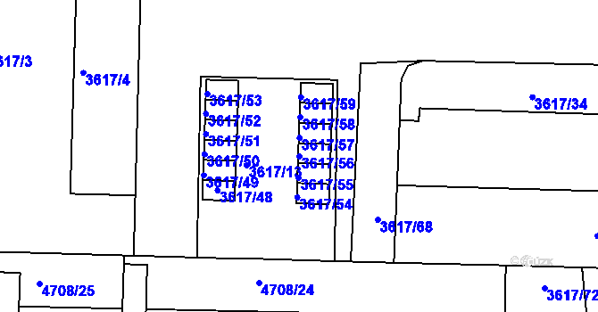 Parcela st. 3617/56 v KÚ Královo Pole, Katastrální mapa